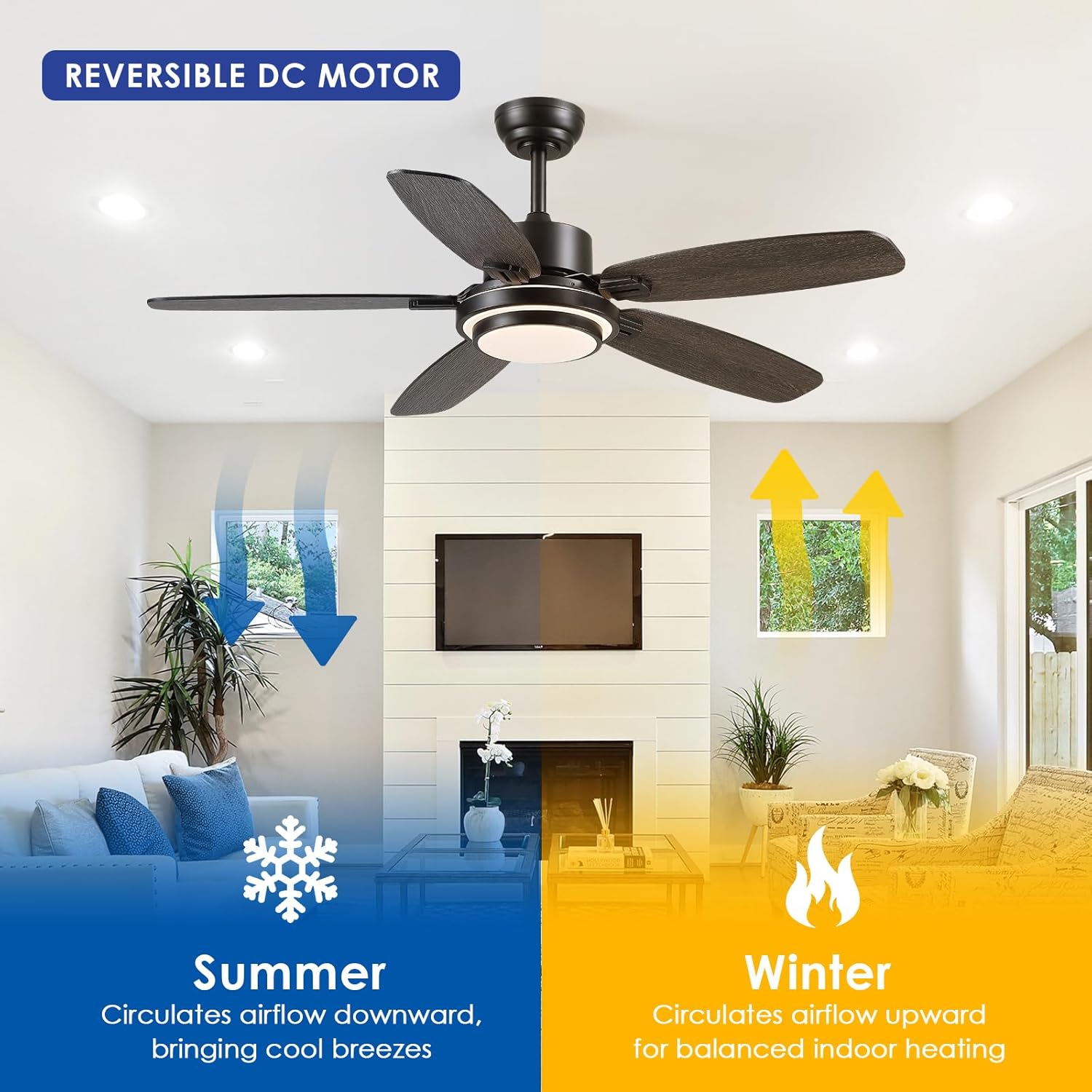 Kviflon - Ventilateur Connecté Série Moderne - 127cm - DC Réversible, LED, Silencieux
