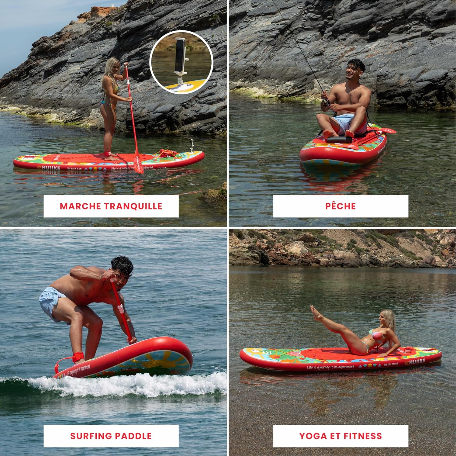 HUIIKE Paddle Gonflable Adulte avec Accessoires Inclus, Pagaie, Ailerons, Pompe. Planche de Stand Up Paddle Grande Stabilité et Résistance. 305 x 84 x 15 cm, Jusqu'à 130 kg