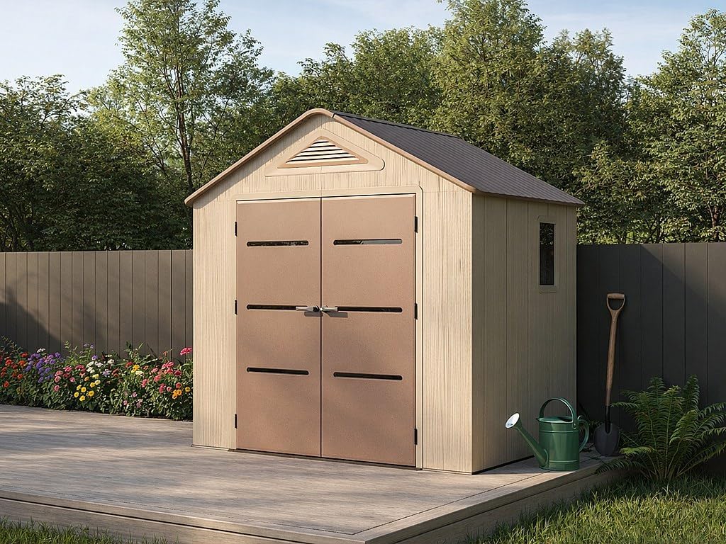 Vente-unique - Abri de jardin résine 4,5m², beige/marron, plancher, 22mm - ANTEVA