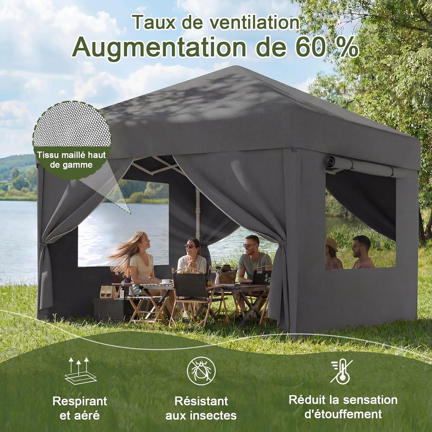 Devoko - tonnelle pliante 3x3m - imperméable, moustiquaire, UV50+