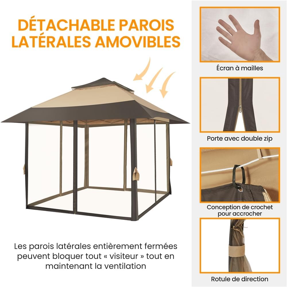 Yaheetech - tonnelle jardin 4x4m - toile moustiquaire, autoportante