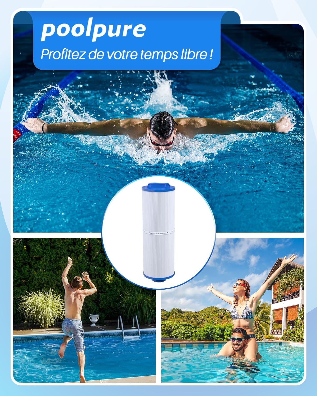 POOLPURE - filtre spa 50 sq ft - lot de 2, haute performance, 4CH-949