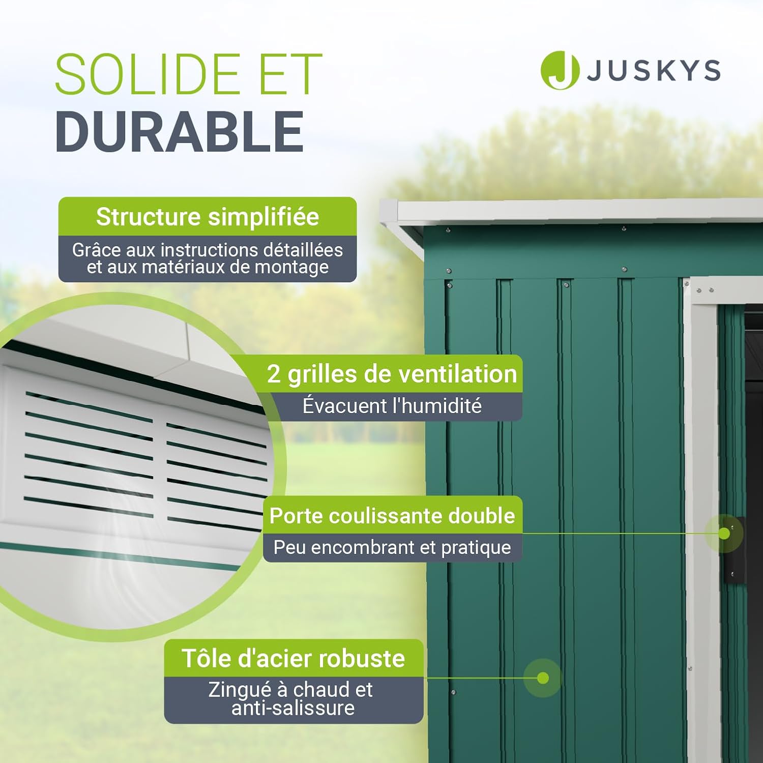 Juskys - abri de jardin métal série M - 213x130x173 cm - toit en pente, porte coulissante, fondation