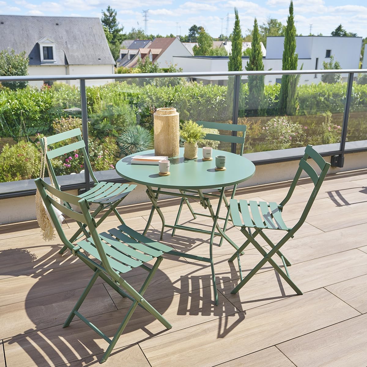 Hespéride - Greensboro - table pliante acier 4 places, vert olive