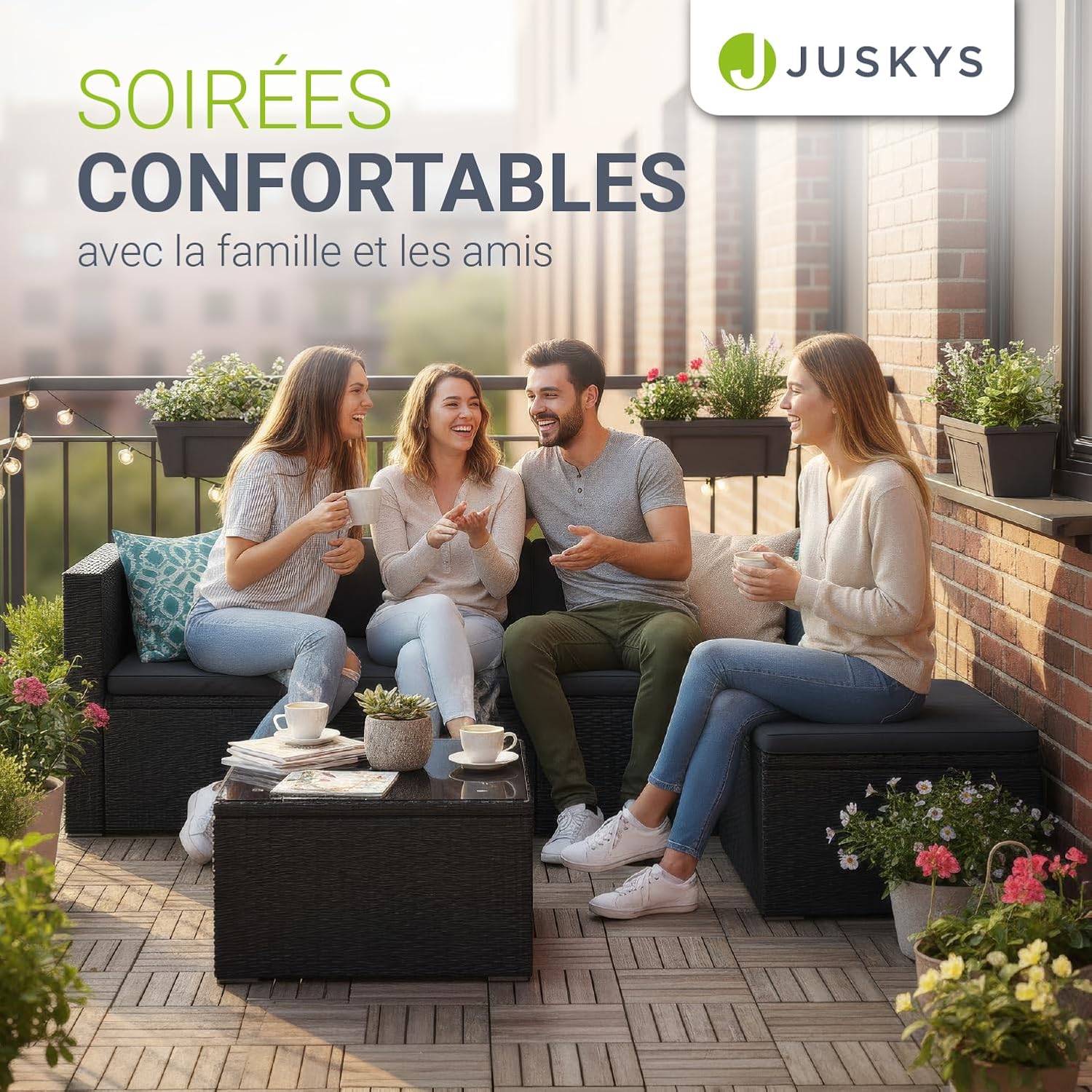 Juskys - Punta Cana M - salon 3 places, polyrotin, coussins, 3-4 pers.