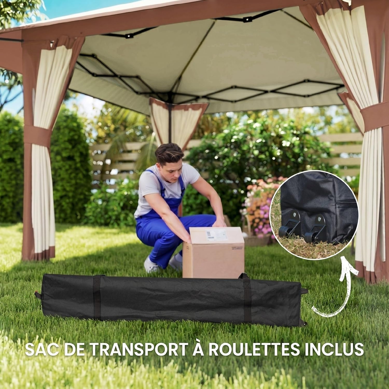 Outsunny - Tonnelle pliante - 4x4 m - parois filet, UV50+, réglable, sac roues