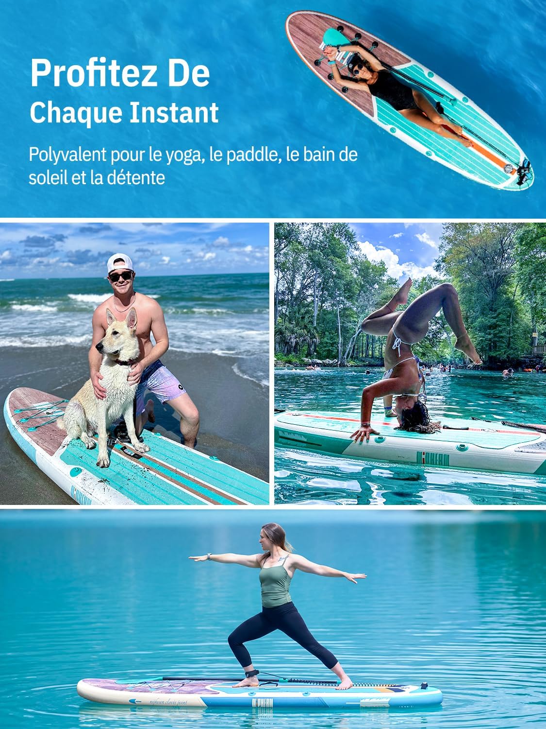 Niphean Paddle Gonflable Adulte avec Tous Les Accessoires, 320cm Planches de Stand Up Paddle Gonflables pour Tous Les Niveaux, Sup avec Capacité 200 kg pour 2 Personnes, Paddle Gonflable avec Siège