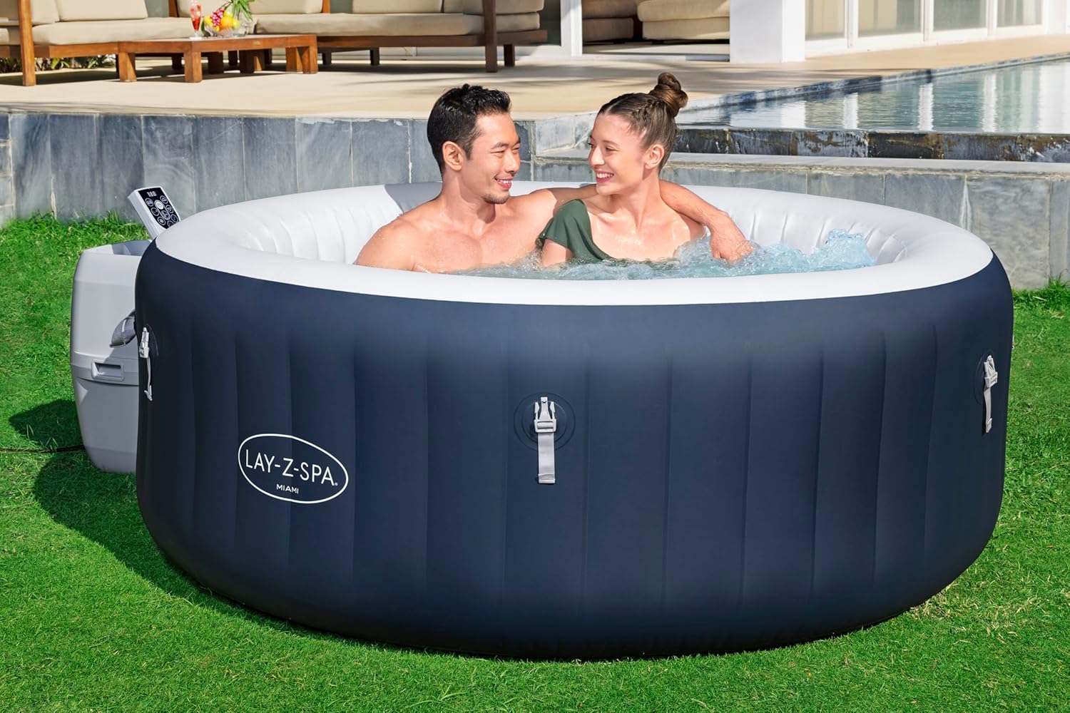 Bestway - Spa Gonflable Miami AirJet Efficacité énergétique pour 2 à 4 Personnes - 180 cm x 180 cm x 66 cm - Bleu