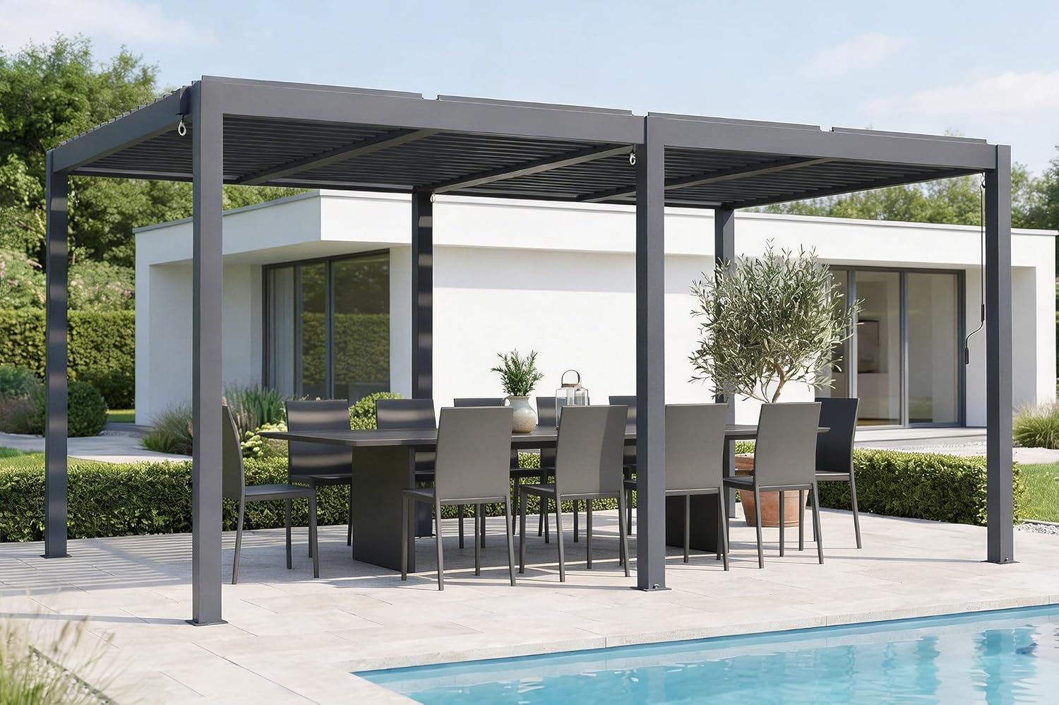 Cazeboo - Pergola bioclimatique autoportée 5x3m aluminium gris AGOSTA