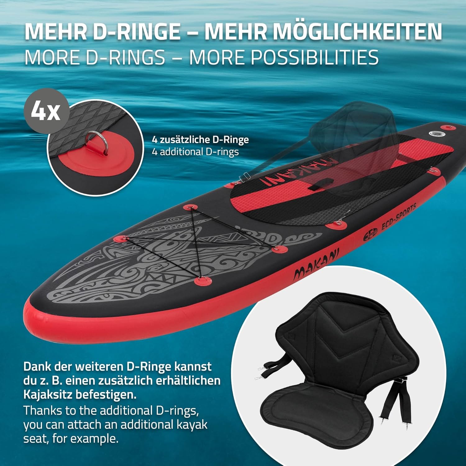 ECD Germany - Stand Up Paddle Board - 305/308/320/380 cm - PVC, 120/150 kg, 10/15 cm d'épaisseur