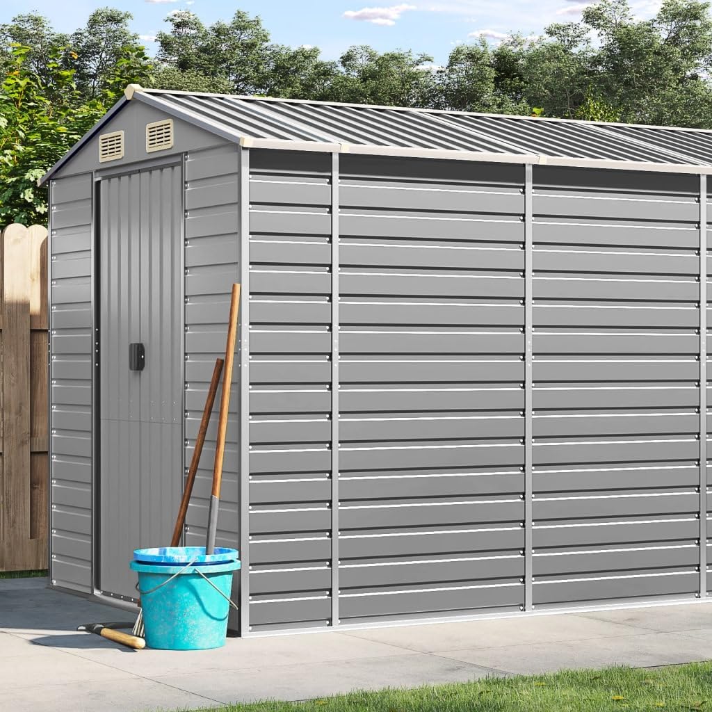 Abri de jardin acier galvanisé - 191x725x198cm - gris clair
