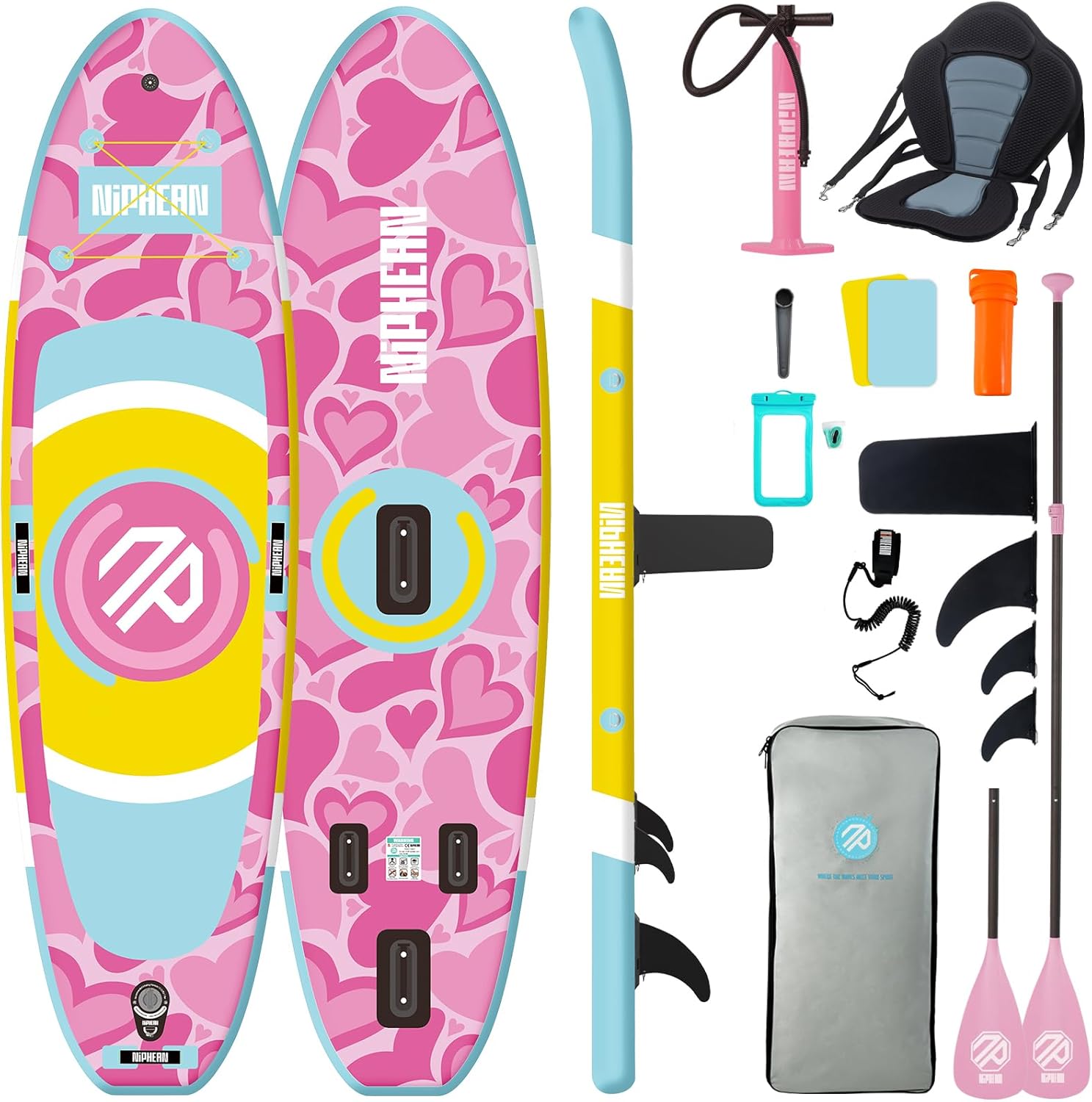 Niphean - Paddle gonflable adulte, ultraléger 320cm - siège, aileron StabilTrac, antidérapant, yoga, animaux