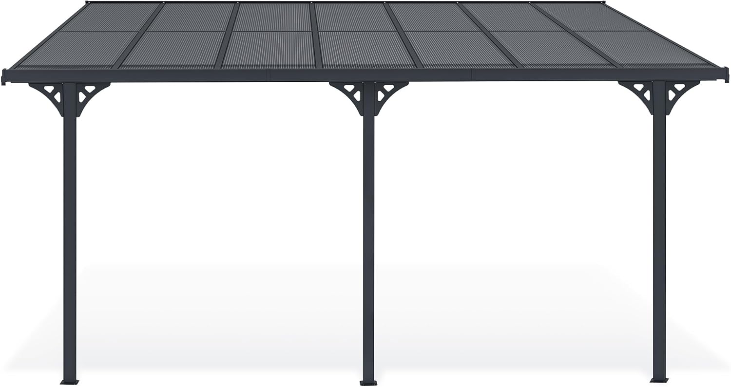Cazeboo - pergola adossée KLEO - 435x300 cm - alu, toit polycarbonate, résistant UV, gris anthracite KLEO