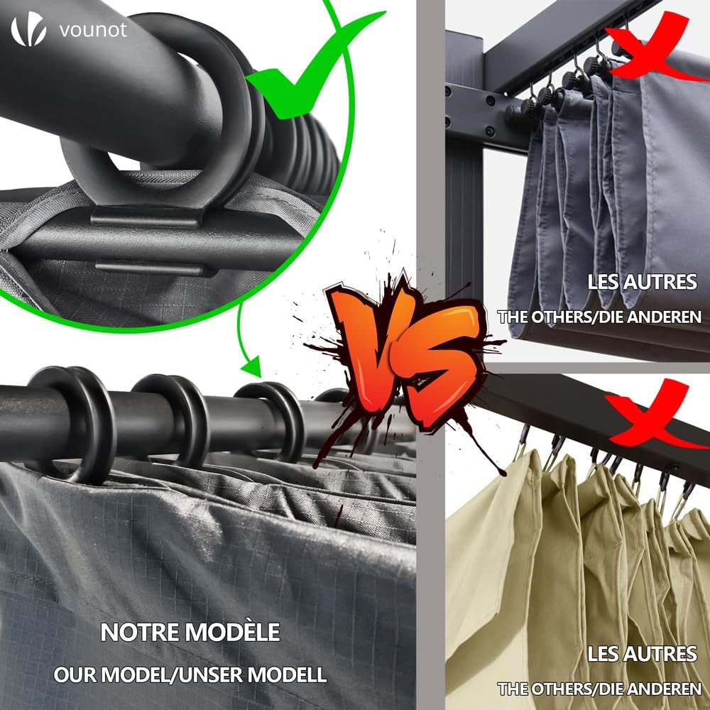 VOUNOT - Pergola rétractable 3x3m - métal, toile polyester haute densité