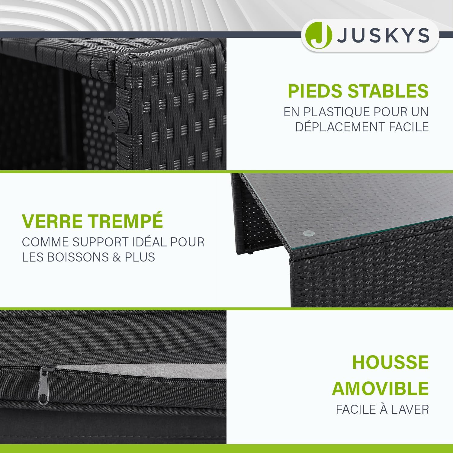 Juskys - Salon de Jardin Salou - 6 places - polyrotin, coussins, table, noir