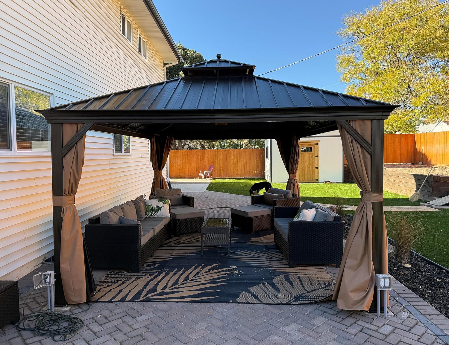 PURPLE LEAF - Pergola toit double 4,85x3,65m acier moustiquaire rideaux