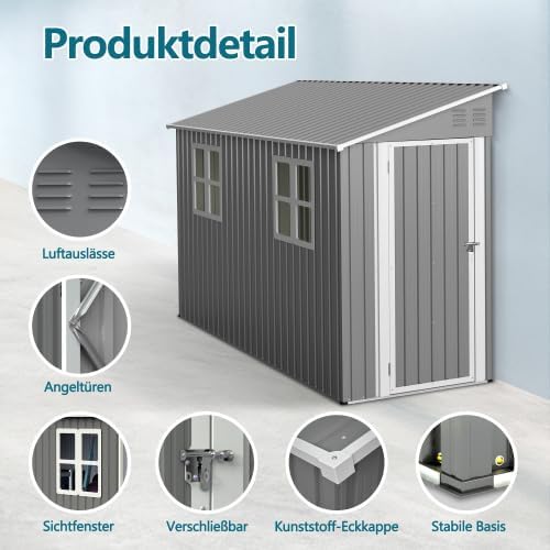 Abri de jardin en métal - 4x10 pieds/1,2x3 m - verrouillable, fenêtres, résistant intempéries
