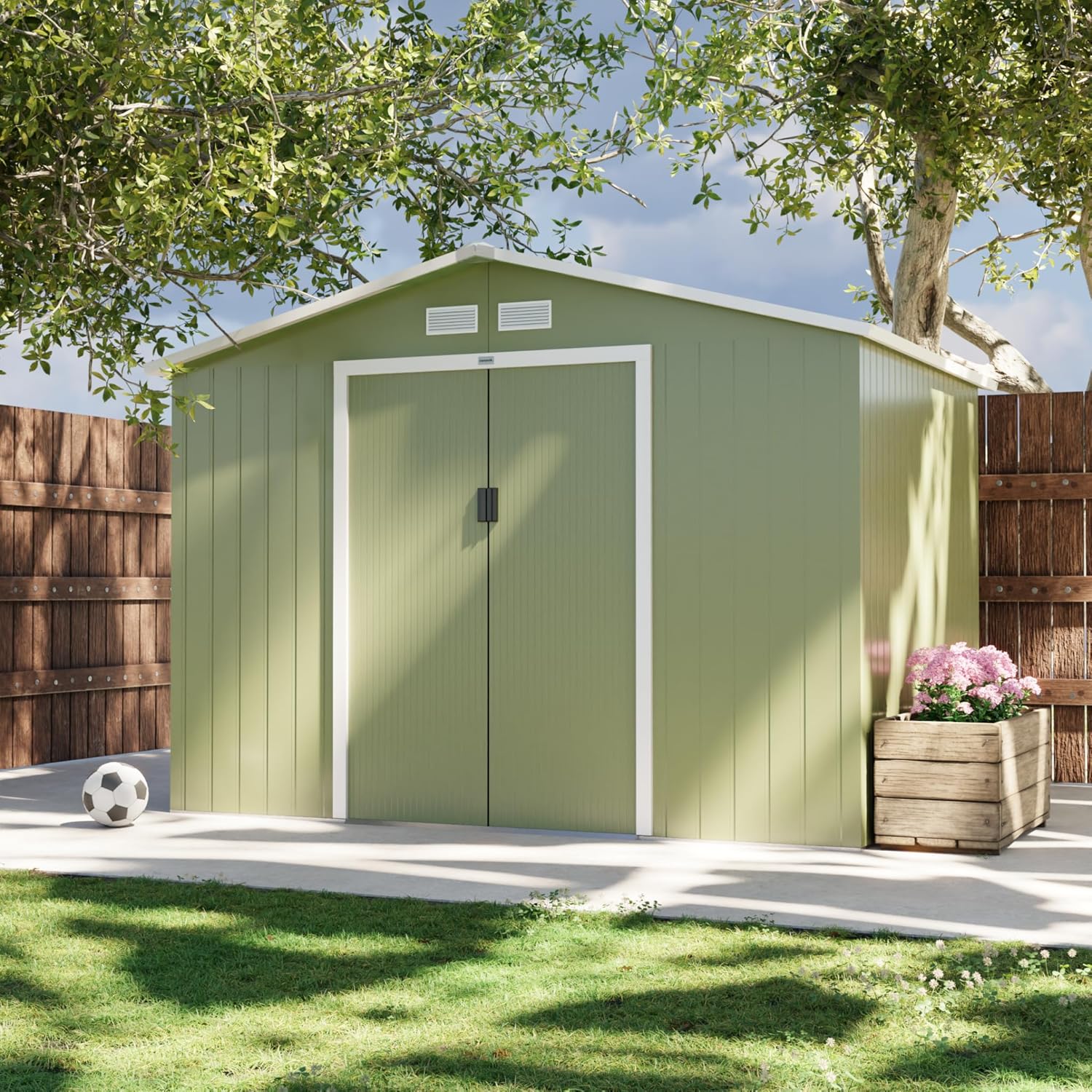Alice's Garden - FERRAIN - 5,29m² - métal, double porte, fixation sol, vert et blanc
