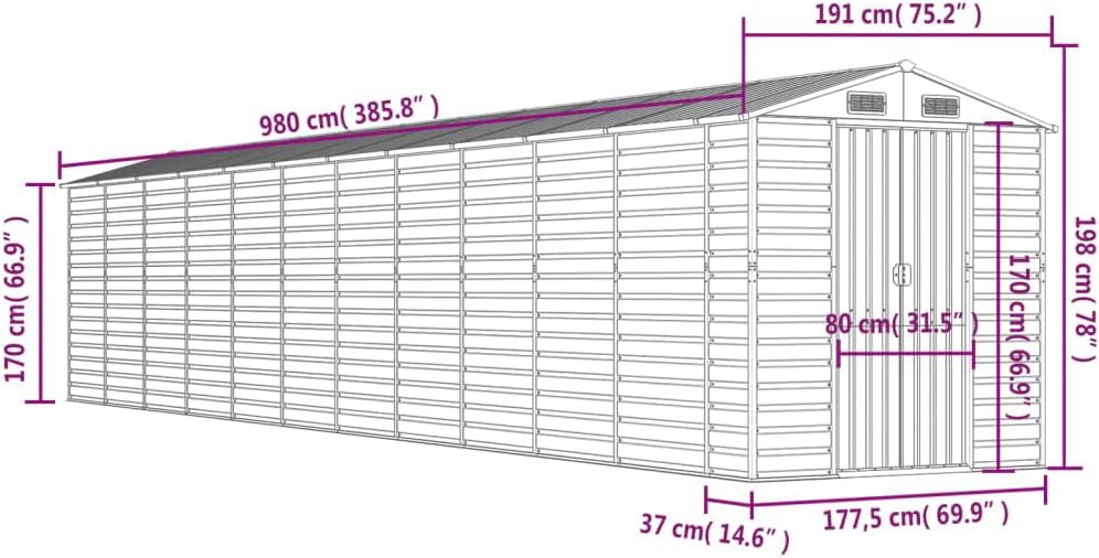 vidaXL - abri de jardin acier, vert, 191x980x198 cm, toit incliné