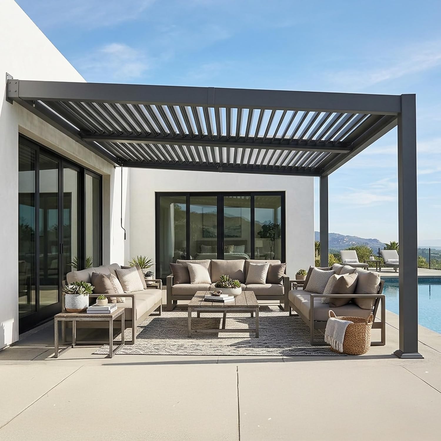 PURPLE LEAF - Pergola bioclimatique adossée - 3x4,25m - aluminium, lames orientables, résistante UV et pluie