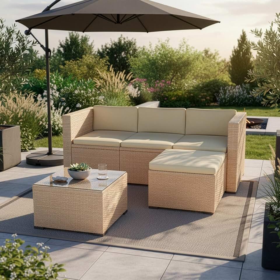 Juskys - Punta Cana M - canapé, tabouret, table, coussins - pour 3-4 personnes
