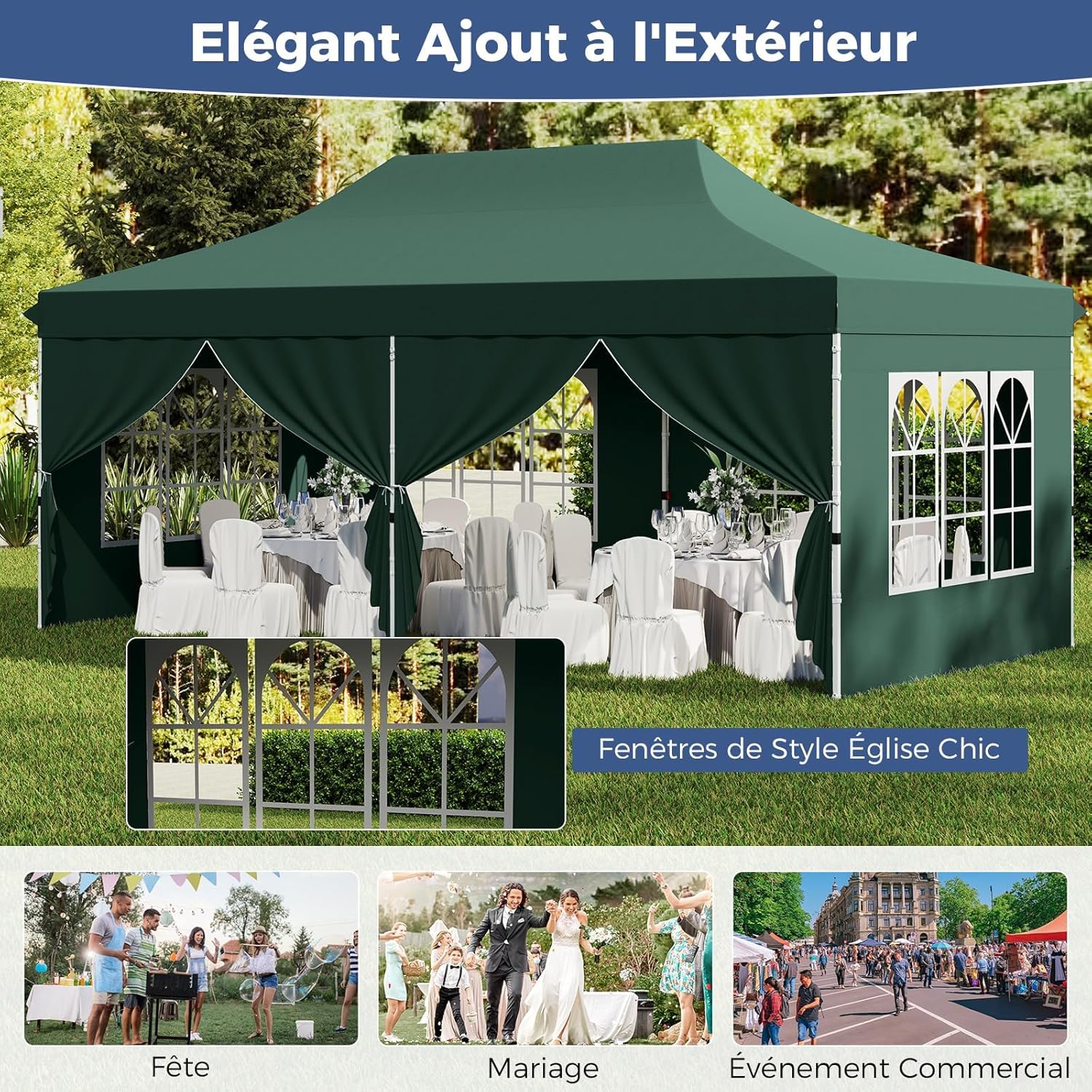 GOPLUS - tonnelle pliante 3x6m, imperméable, 6 bâches, sac transport