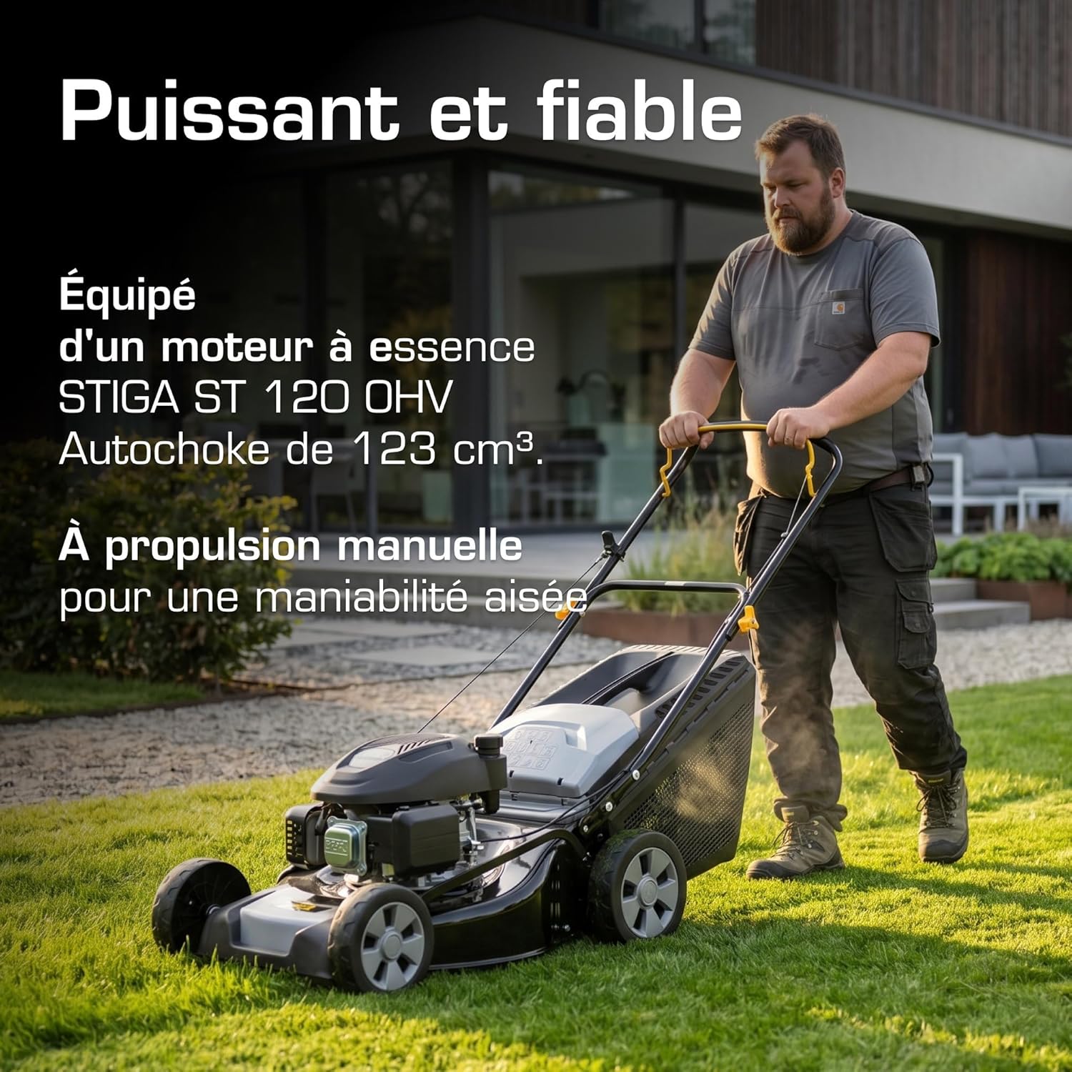 ALPINA AL4 46 A Tondeuse à Main à Essence - Largeur de Coupe 46cm, bac de ramassage 60L