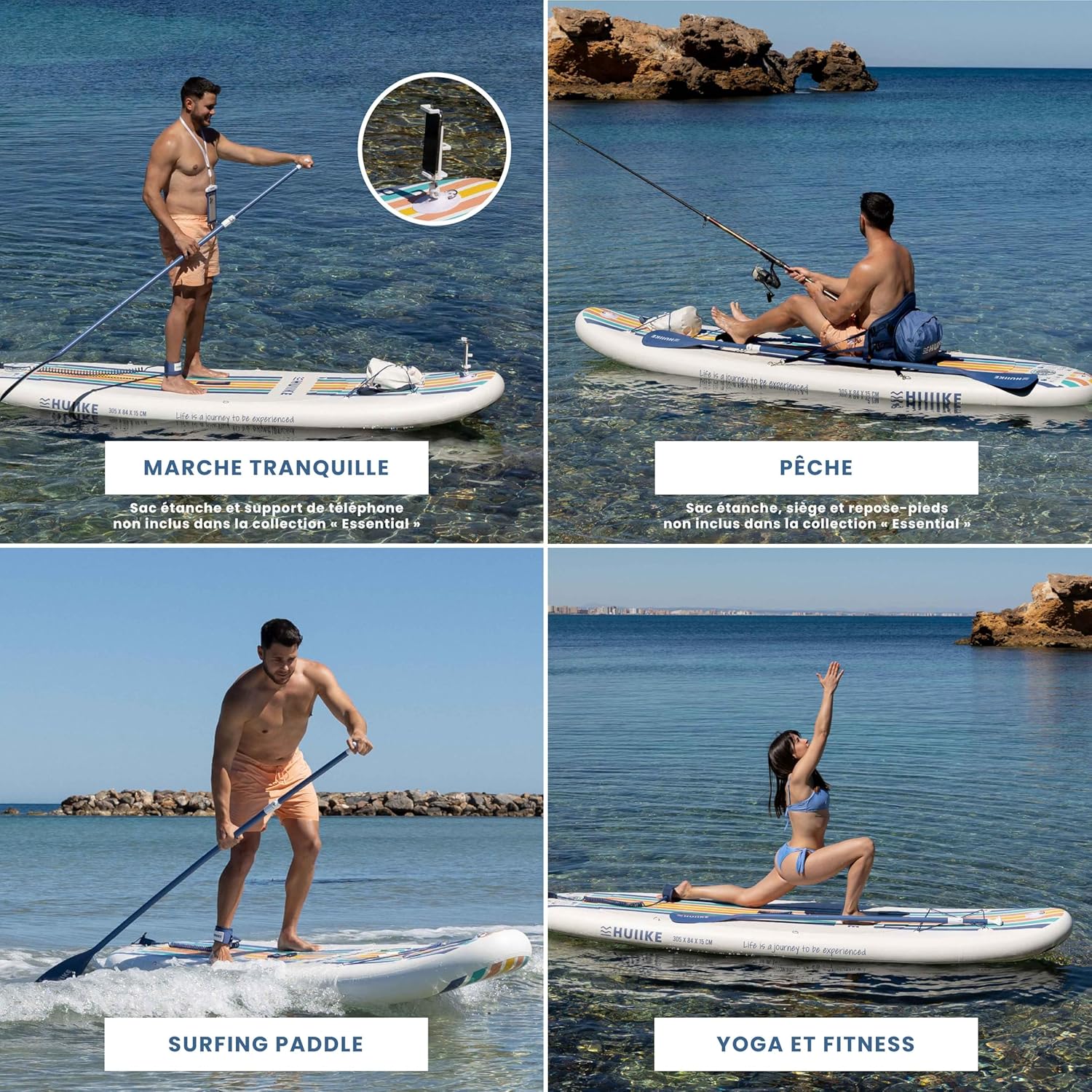 HUIIKE Paddle Gonflable Adulte avec Accessoires Inclus, Pagaie, Ailerons, Pompe. Planche de Stand Up Paddle Grande Stabilité et Résistance. 305 x 84 x 15 cm, Jusqu'à 130 kg