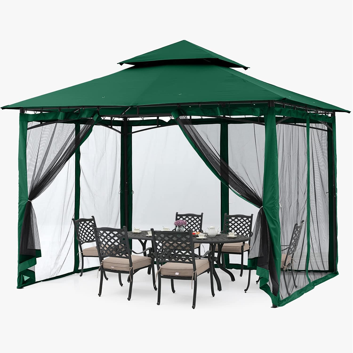 ABCCANOPY - tonnelle jardin double toit 3,35x3,35m, filet ombre, vert foncé