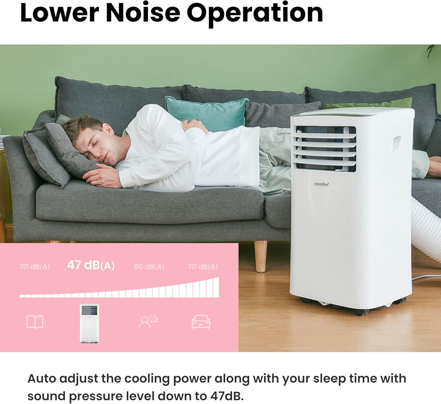 Comfee Climatiseur Mobile Portable 9000 BTU/h 2,6kW, 3-EN-1 Refroidisseur Déshumidificateur Ventilateur, Follow me, Minuterie, Mode nuit, Pour salon et maison de 33㎡/88m³, MPPH-09CRN7, EEK A, R290