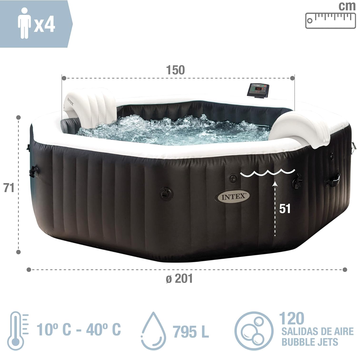 Intex - Pure Spa Carbone 4 places - spa gonflable - 201x71cm - 28458EX