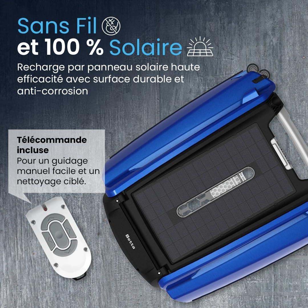 Betta - SE Robot Nettoyeur Piscine - autonomie 30h, solaire, 24/7, moteurs sel/chlore