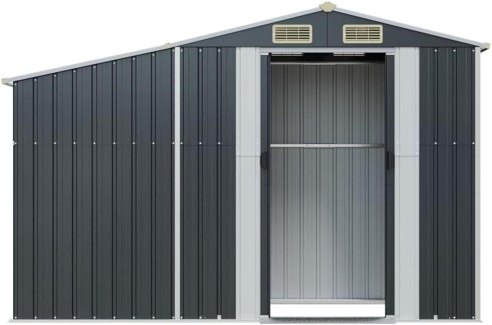 Abri de jardin en métal - acier galvanisé - 277x93x179cm - toit incliné, rangement bûches, anthracite