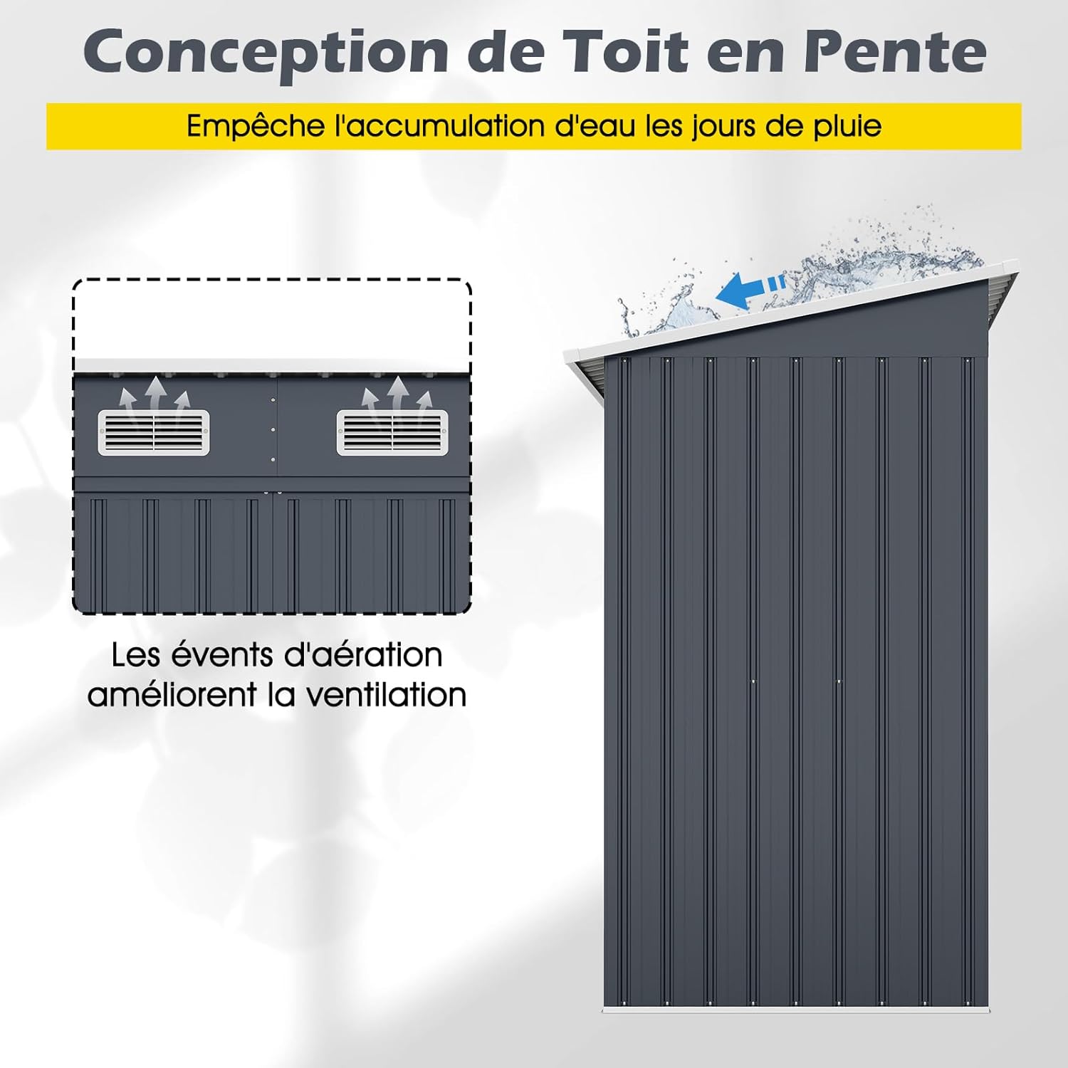COSTWAY - Abri de Jardin métal - 2 m² - Porte coulissante, toit incliné, 4 aérations, fondation