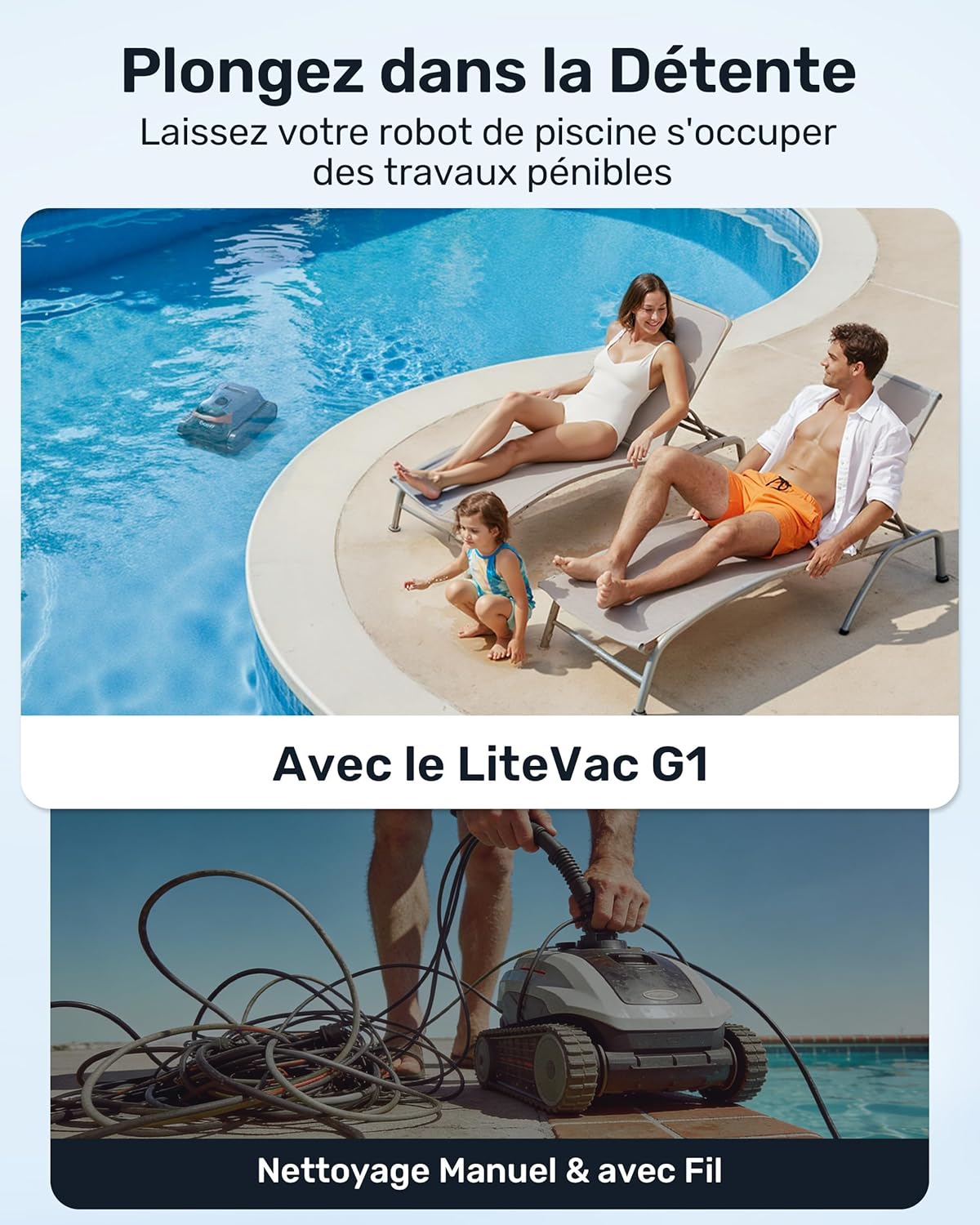 Gosvor - LiteVac Série - piscine jusqu’à 200m² - sans fil, double filtration, contrôle app, G1