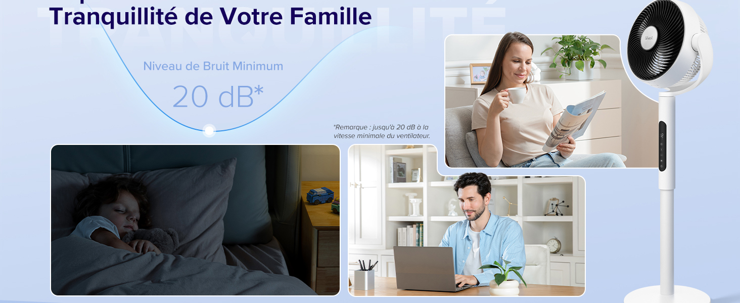 Le texte se lit comme suit : « Tranquillité de votre famille ». Image divisée montrant une scène de chambre à coucher et une personne utilisant un appareil électronique, suggérant une surveillance à domicile.