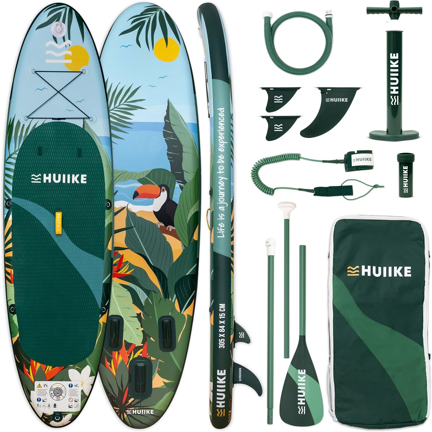 HUIIKE Paddle Gonflable Adulte avec Accessoires Inclus, Pagaie, Ailerons, Pompe. Planche de Stand Up Paddle Grande Stabilité et Résistance. 305 x 84 x 15 cm, Jusqu'à 130 kg