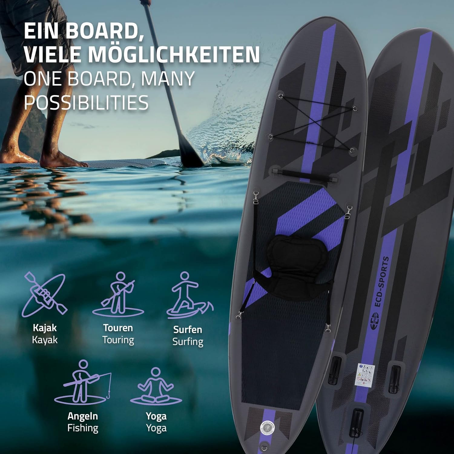 ECD Germany - Stand Up Paddle Gonflable - 305/308/320/380 cm - PVC, 120/150 kg, 10/15 cm
