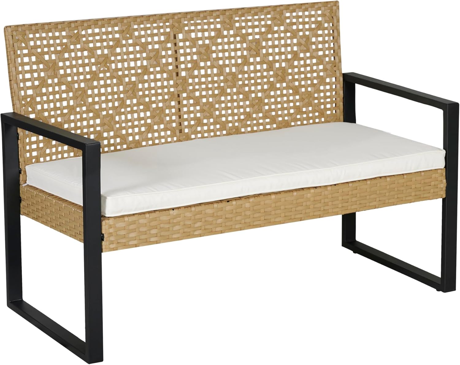 casa.pro - Salon de jardin 4 pièces, acier/acacia, 2 chaises + banc, beige/naturel