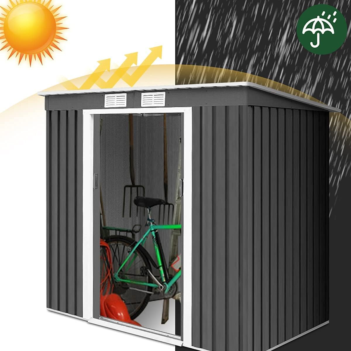 RELAX4LIFE - abri de jardin série 2,7m² - 213x130x173cm - acier, 2 portes, 2 fenêtres