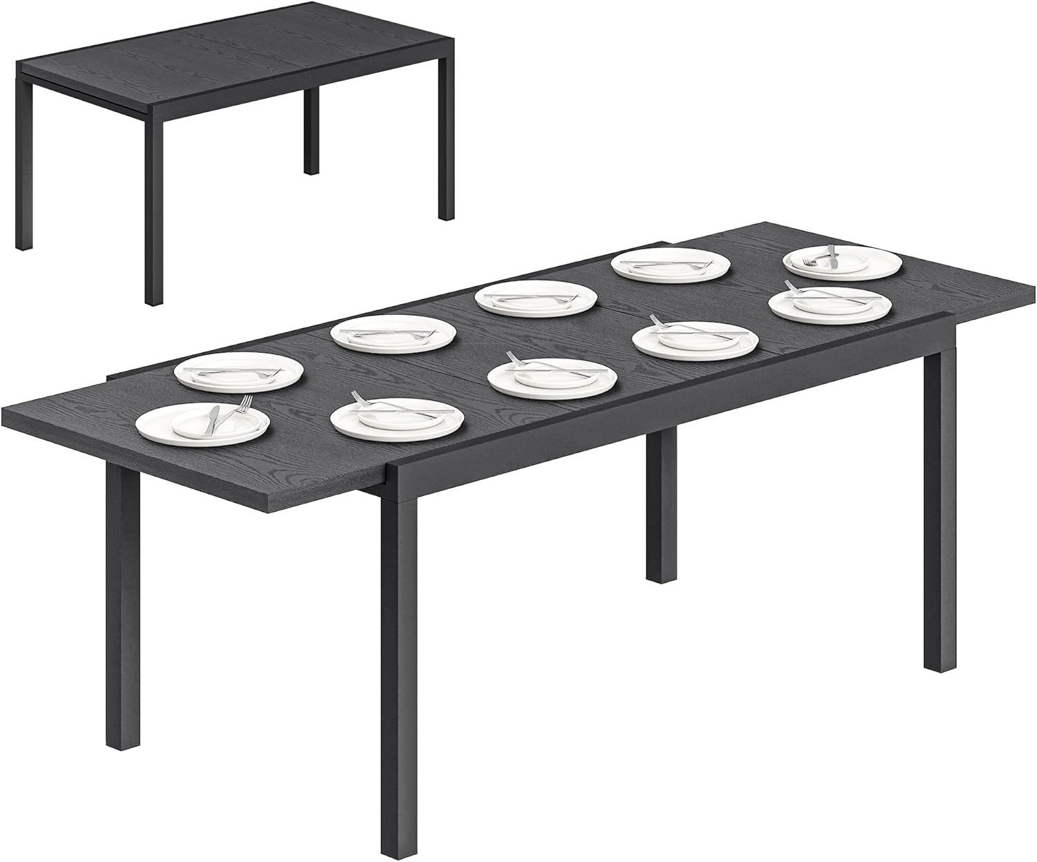 Outsunny - Table Extensible - 154-214 cm - Aluminium bois, pieds réglables, 8-10 pers.