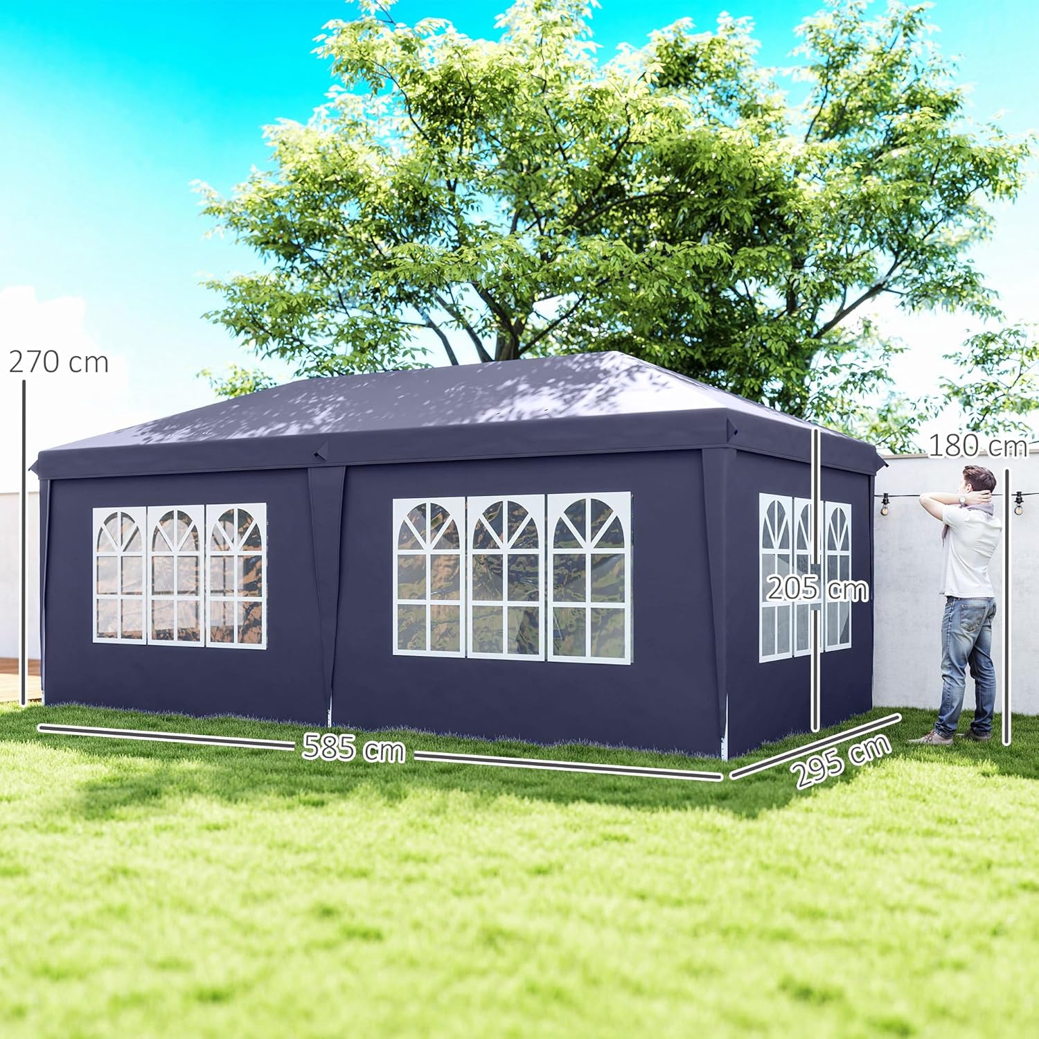 Outsunny Tonnelle de Jardin 3x6m Barnum Pliant avec Côtés Amovibles - Tente de Réception Structure en Acier Renforcée - Abri de Jardin Pop-up pour Mariage, Fête et Marché, Sac de Transport, Bleu