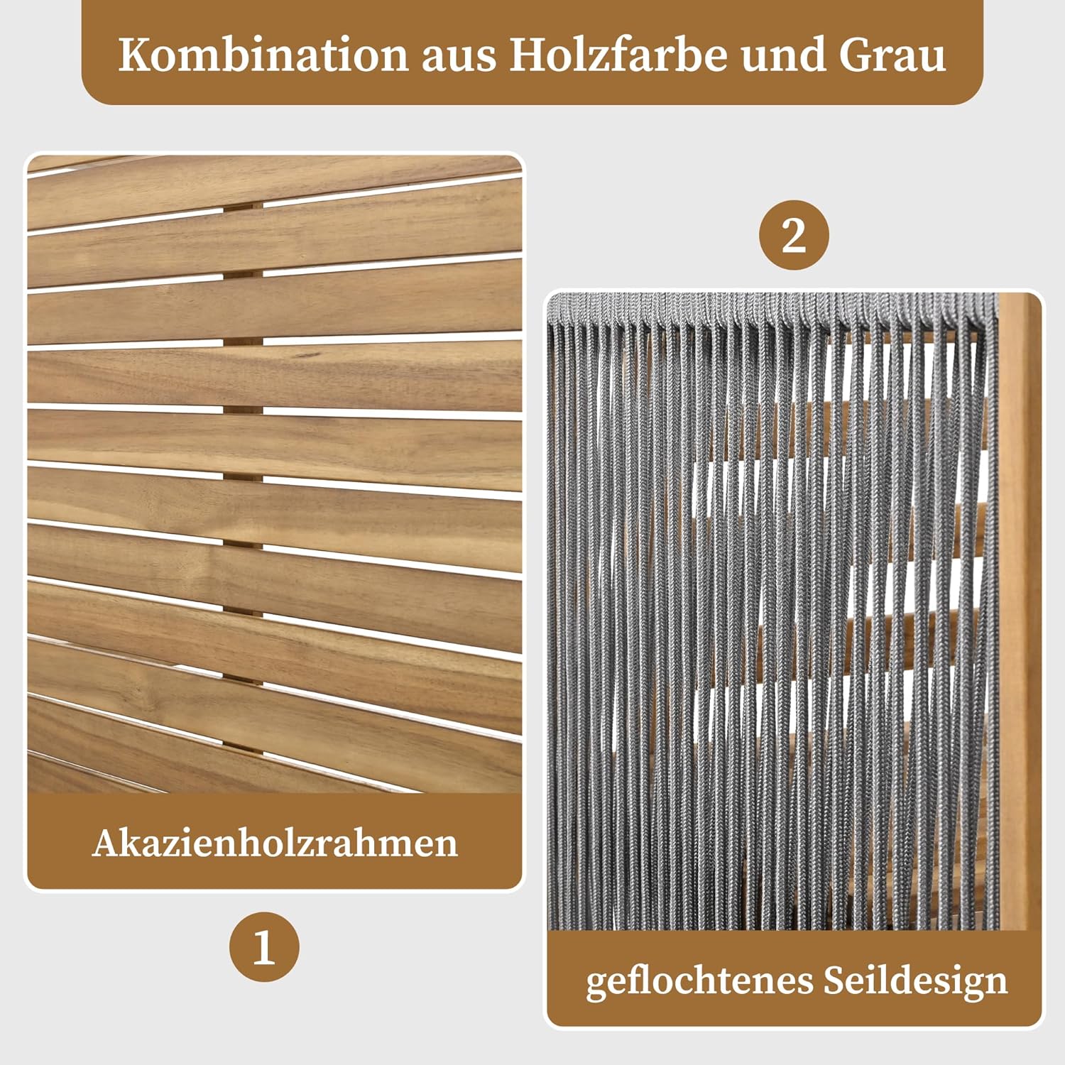 Sapgaks - salon de jardin C-Gris+Naturel - 7/8 personnes - angle, coussins lavables