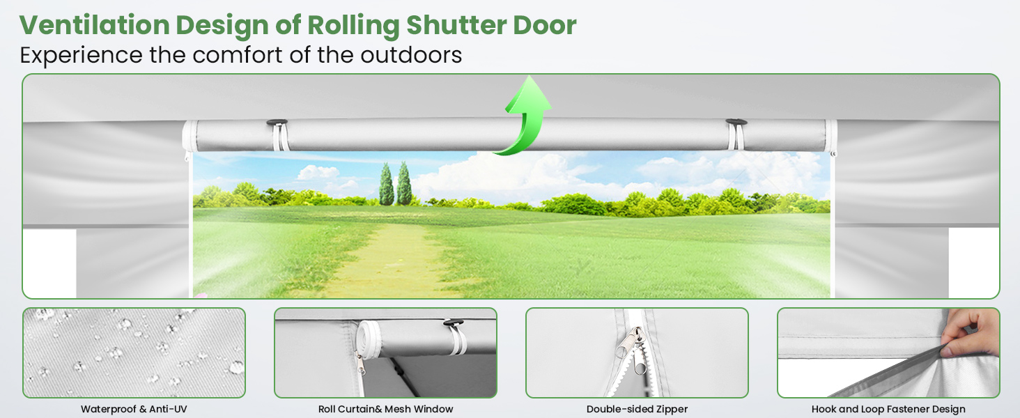 Illustration technique illustrant la conception de la ventilation d'un système de portes à volets roulants, avec des vues en coupe illustrant le flux d'air et