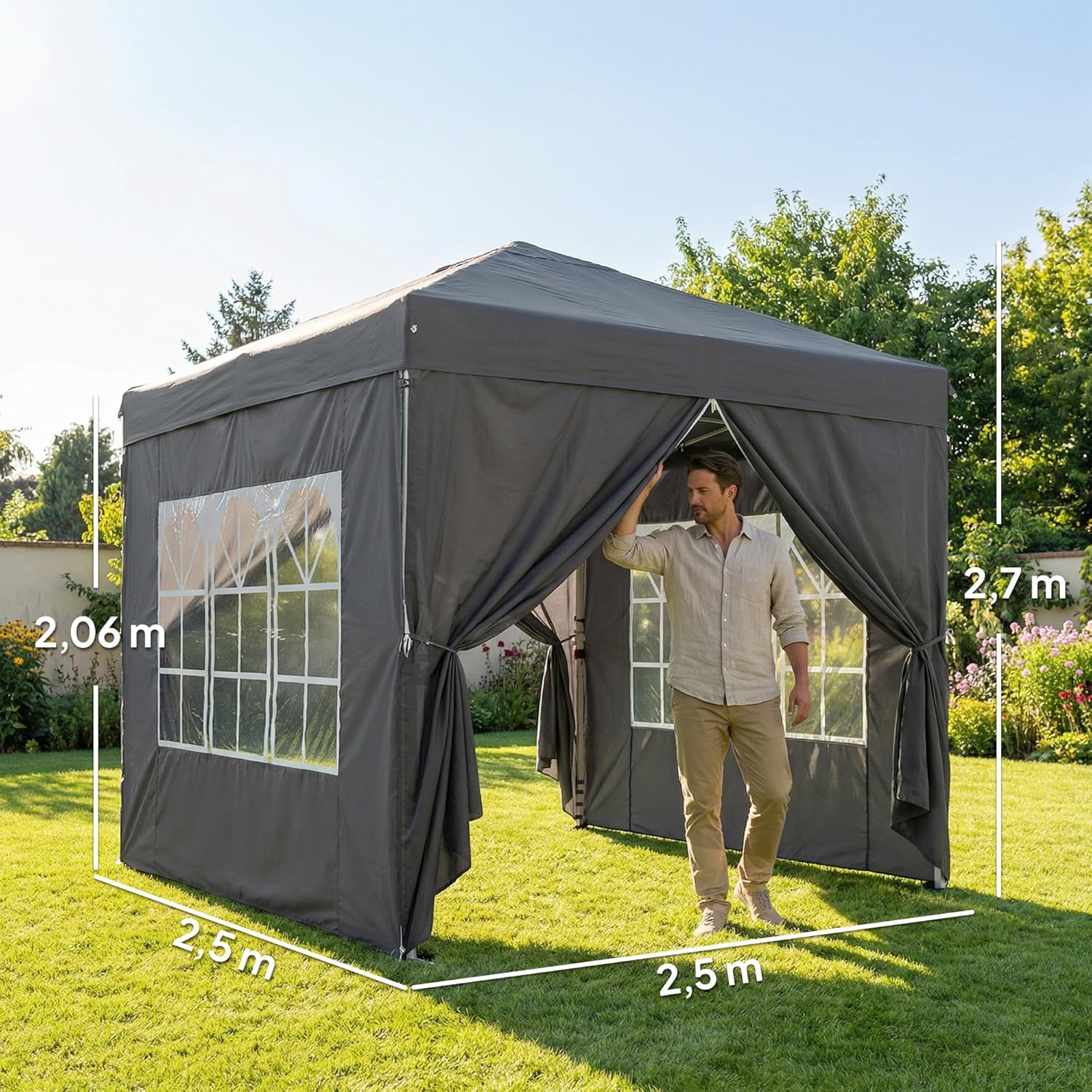 Outsunny - tonnelle pop-up Series - 2,5x2,5m - protection UV50+, 4 parois, sac transport, hauteur réglable