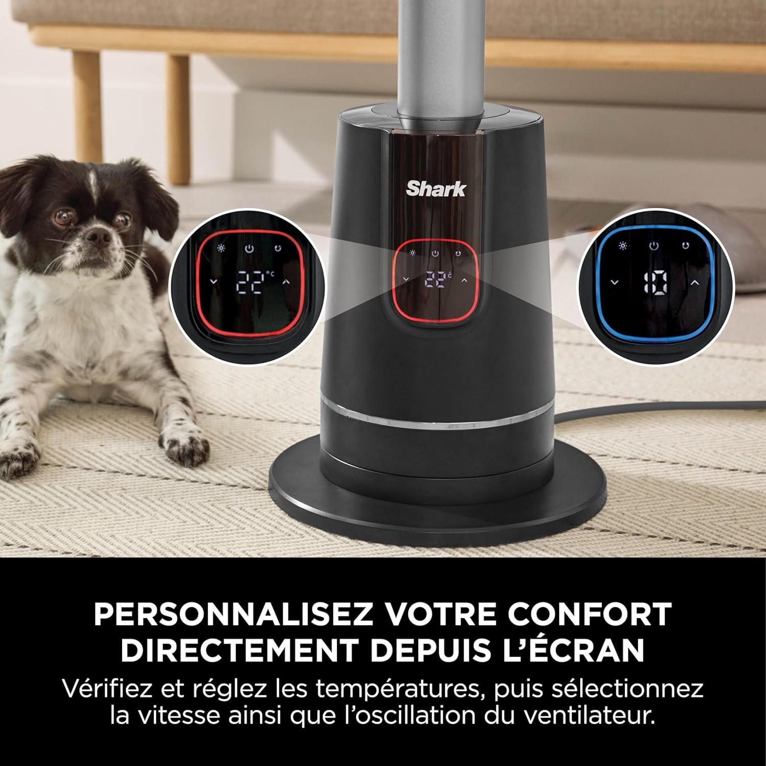 Shark TurboBlade Cool + Heat 2-en-1 Chauffage et ventilateur colonne sans pale, Telecomande, Multidirectionnel jusqu’à 20 mètres, 10 vitesses, Puissance 220W, Minuteur, Facile à nettoyer TH200EU