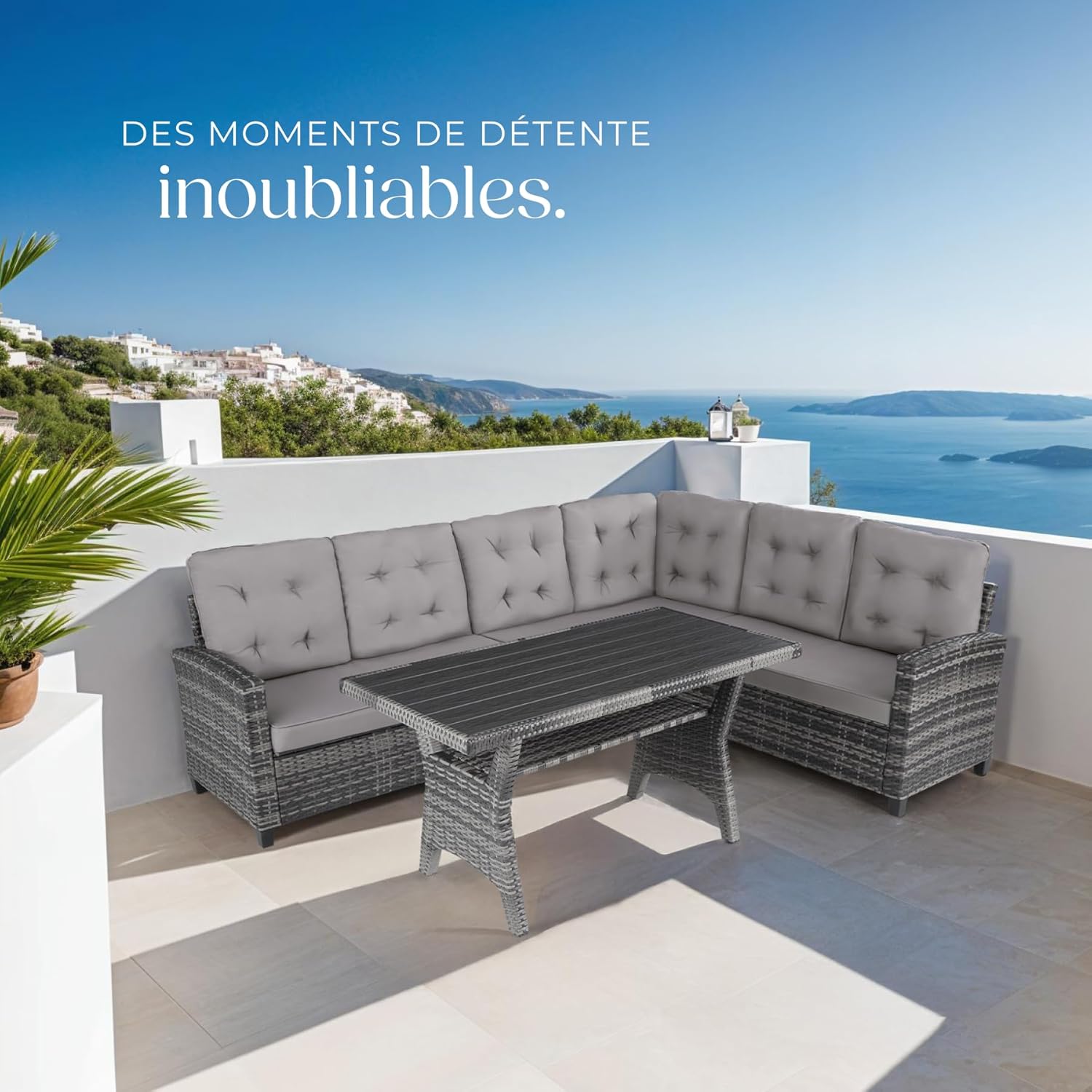 Tectake - salon de jardin XXL canapé 6 places table poly rotin rembourré