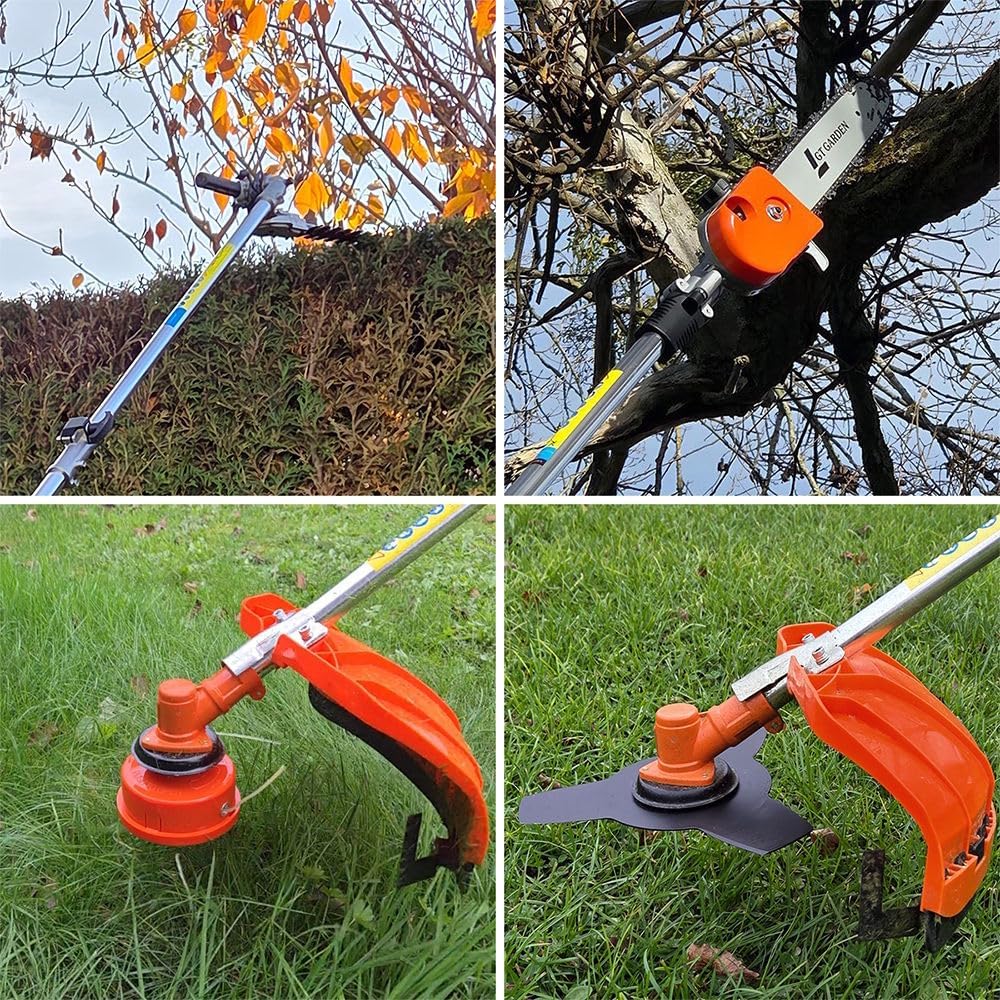 GT Garden - 4 en 1 thermique - multifonction - tronçonneuse, débroussailleuse, taille-haies, rallonge