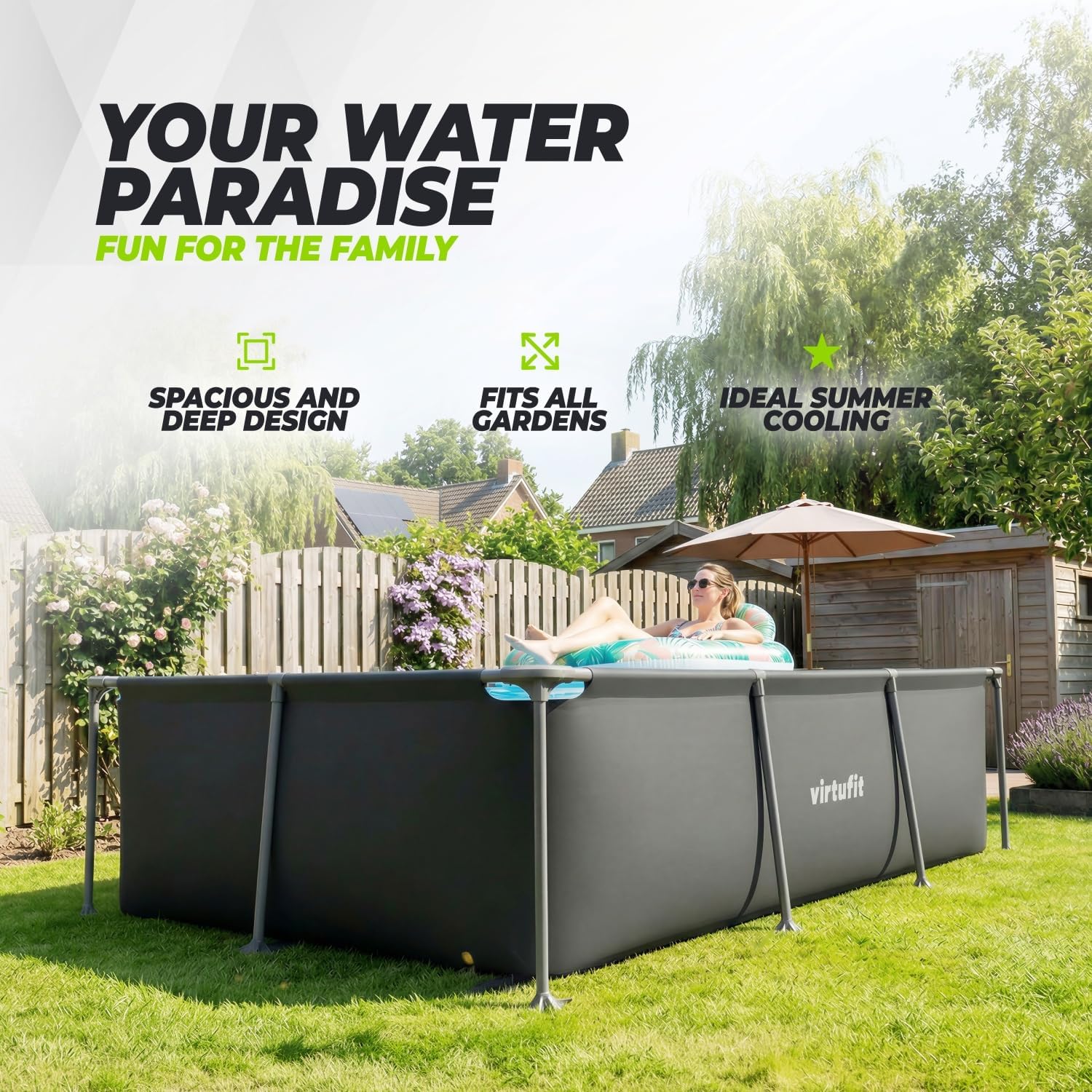 VirtuFit Piscine (Noir, 260 x 180 x 66 cm - Komplettpaket, Ronde)