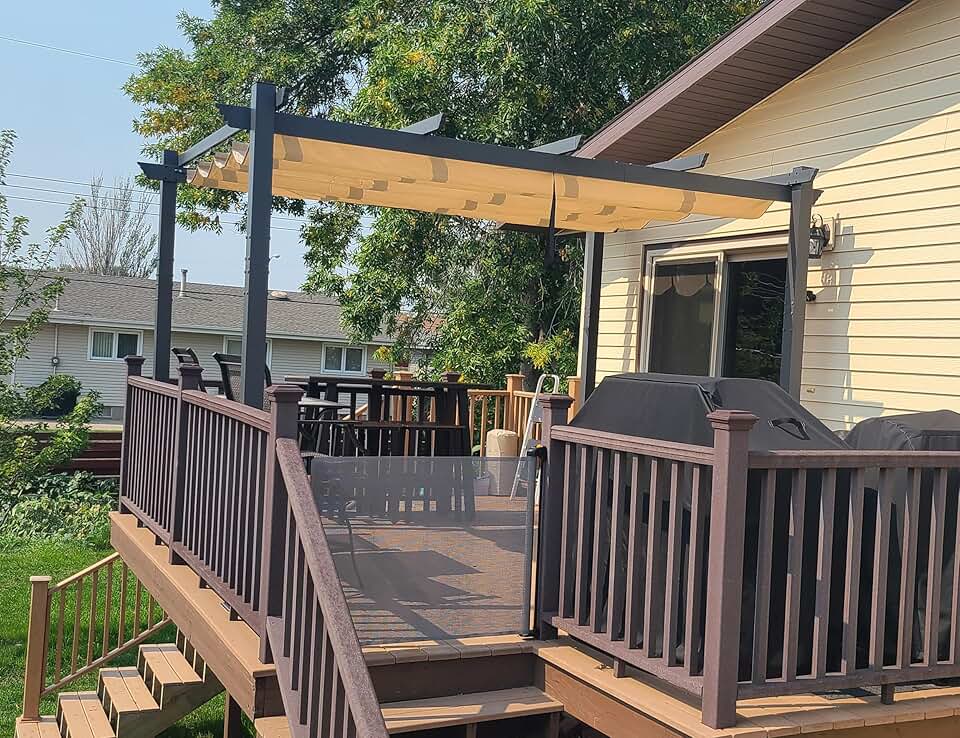 PURPLE LEAF - Pergola Aluminium - 4x3m - Toit coulissant, tissu kaki